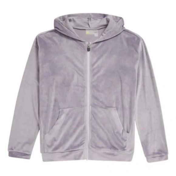 Zella - KIDS' VELOUR ZIP HOODIE IN GREY DAPPLE - Picture 1 of 1